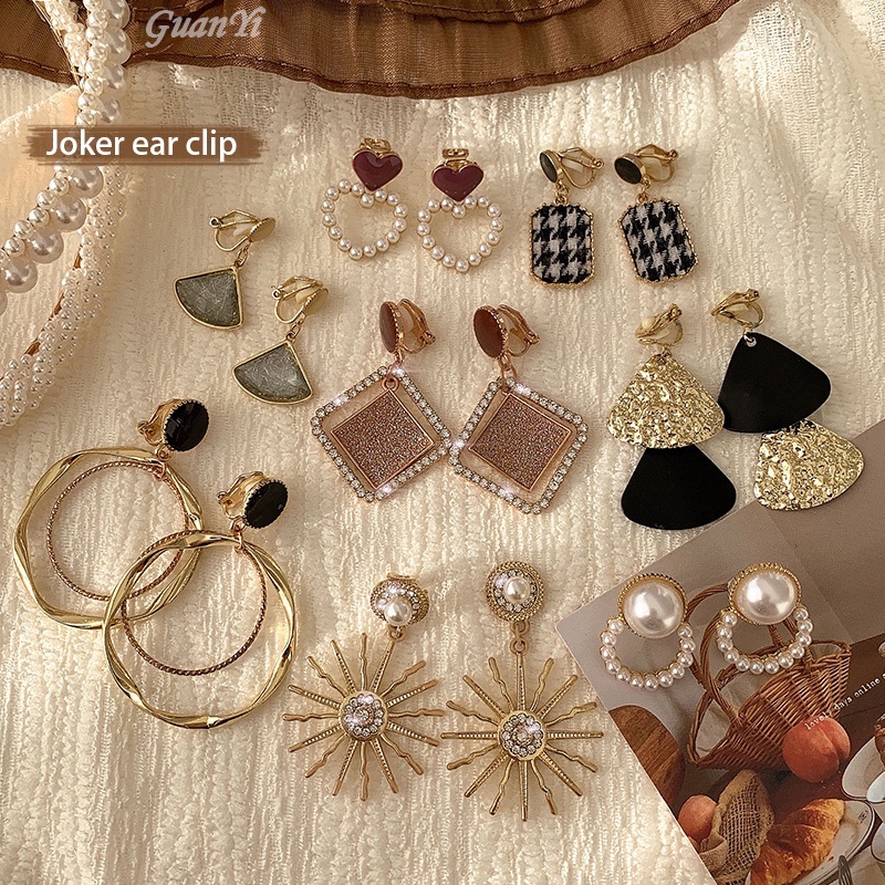 Anting Klip Tanpa Tindik Hias Mutiara Rumbai Panjang Gaya Korea retro Untuk Wanita