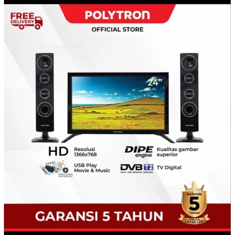 TV LED Digital Polytron Cinemax Speaker Tower 24 Inch PLD 24TV1855