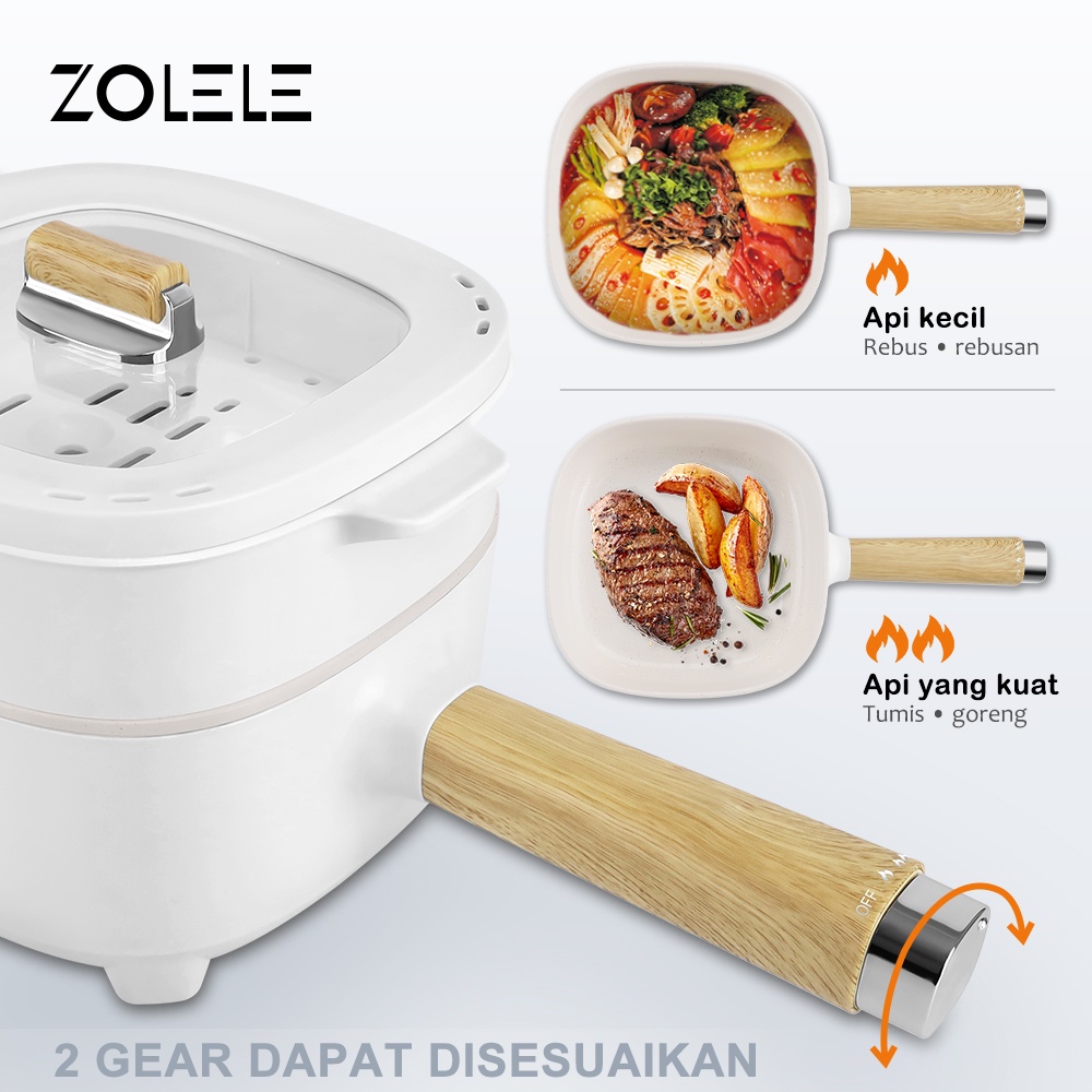 ZOLELE Panci Listrik Multifungsi 3L Elektric Masak Cooker Serbaguna 4 in 1 Food Frypan Hotpot 2-Layer Panci Pot FDA Kukus Steamer Low Watt   with Gagang Anti Melepuh Panci Anti Lengket Peralatan Fryer Dapur Panci Kukus Deep Rebus Kitchen Portable ZC306