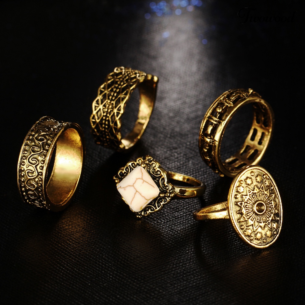 5pcs / Set Cincin Knuckle Midi Warna Emas Gaya Vintage Untuk Wanita