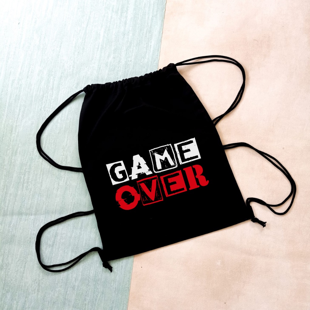 Stringbag Totebag Game Over kekinian viral ( tas ransel serut drawstring tote bag tas kuliah kampus sekolah ) || Kiiyoomii ||