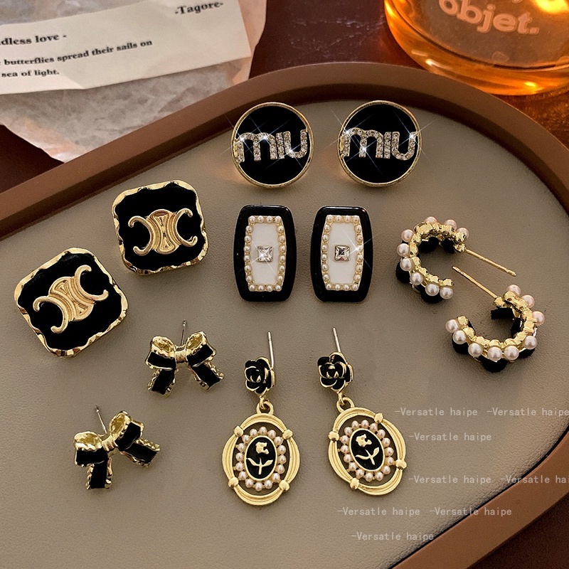 3pcs Anting Stud Bahan 925 Silver Warna Hitam Gaya Korea Untuk Musim Dingin