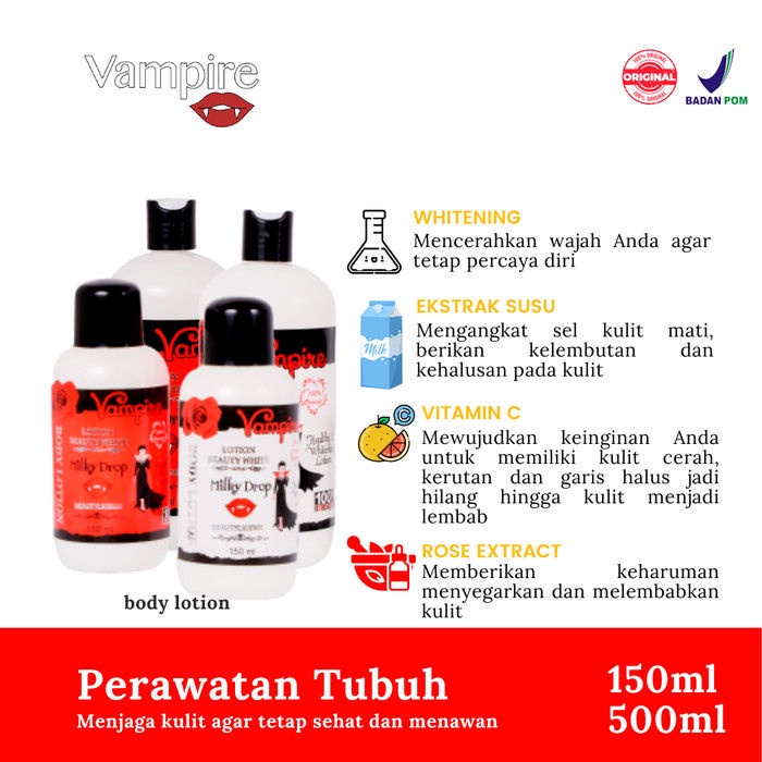 VAMPIRE Beauty White Whitening Body Lotion With Rose Extract - Putih 150 ml