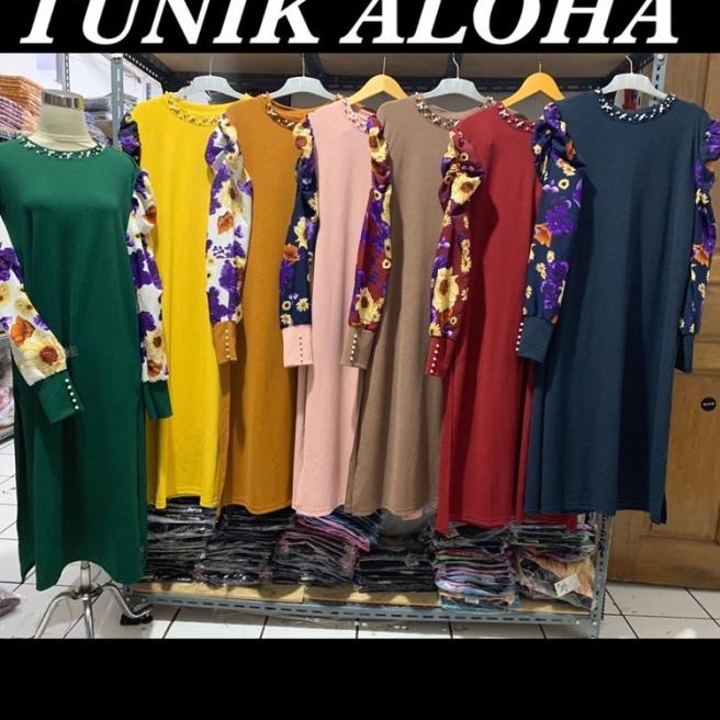 TUNIK ALOHA LEHER MUTIARA KAOS IMPORT JUMBO XXL TANGAN BALIN RAYON - AL Kuning