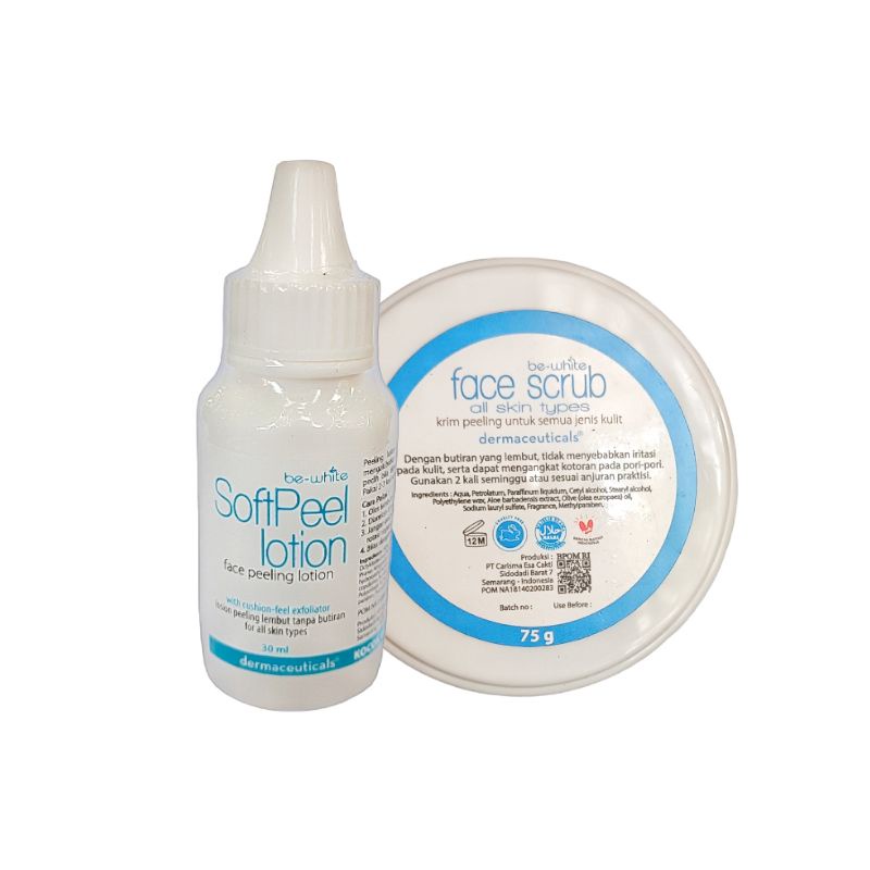 Be-White Paket Peeling Eksfoliasi Wajah Softpeel Lotion & Face Scrub
