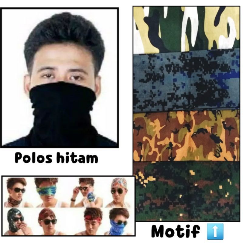 Buff polos hitam buff motif masker syal buff multi fungsi bandana headband slayer