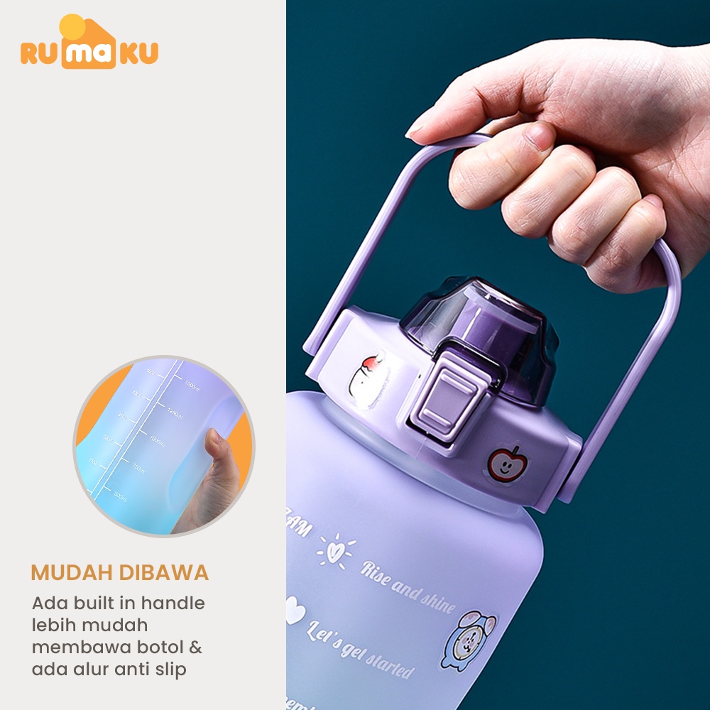 Rumaku Botol Minum Pelangi Gradasi 2 Liter Motivation Gratis Stiker 2000 mL Premium Quality