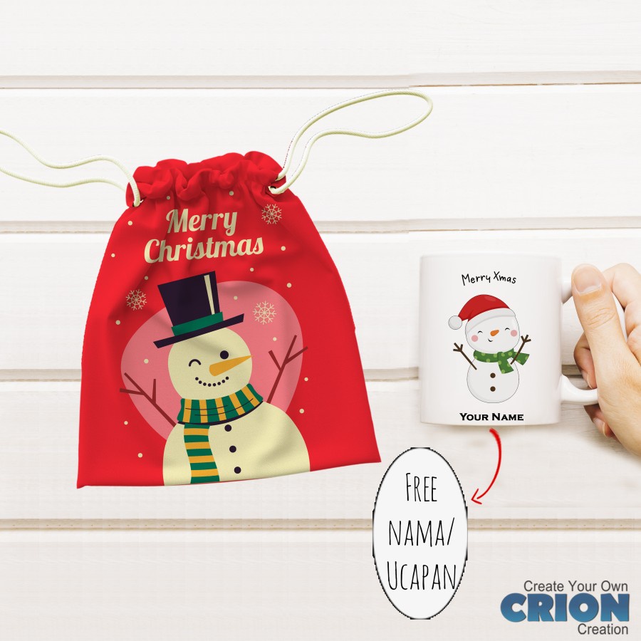 Mug Hampers Natal Pouch serut Full Print santa snowman ginger by crion