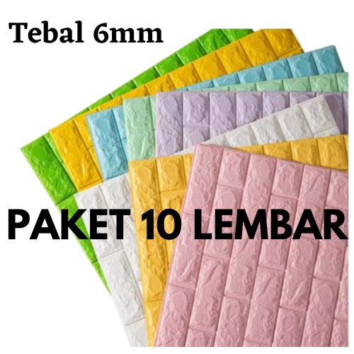 PROMO PAKET 10 LEMBAR Wallpaper Sticker 3D Foam Wallfoam Motif Bata Tebal 6mm