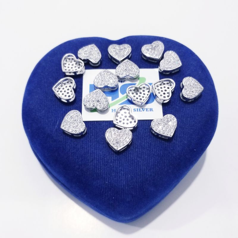 Liontin Perak Silver Asli 925 Lapis Emas Putih Model Love Permata Putih - Liontin Perak Anti Karat