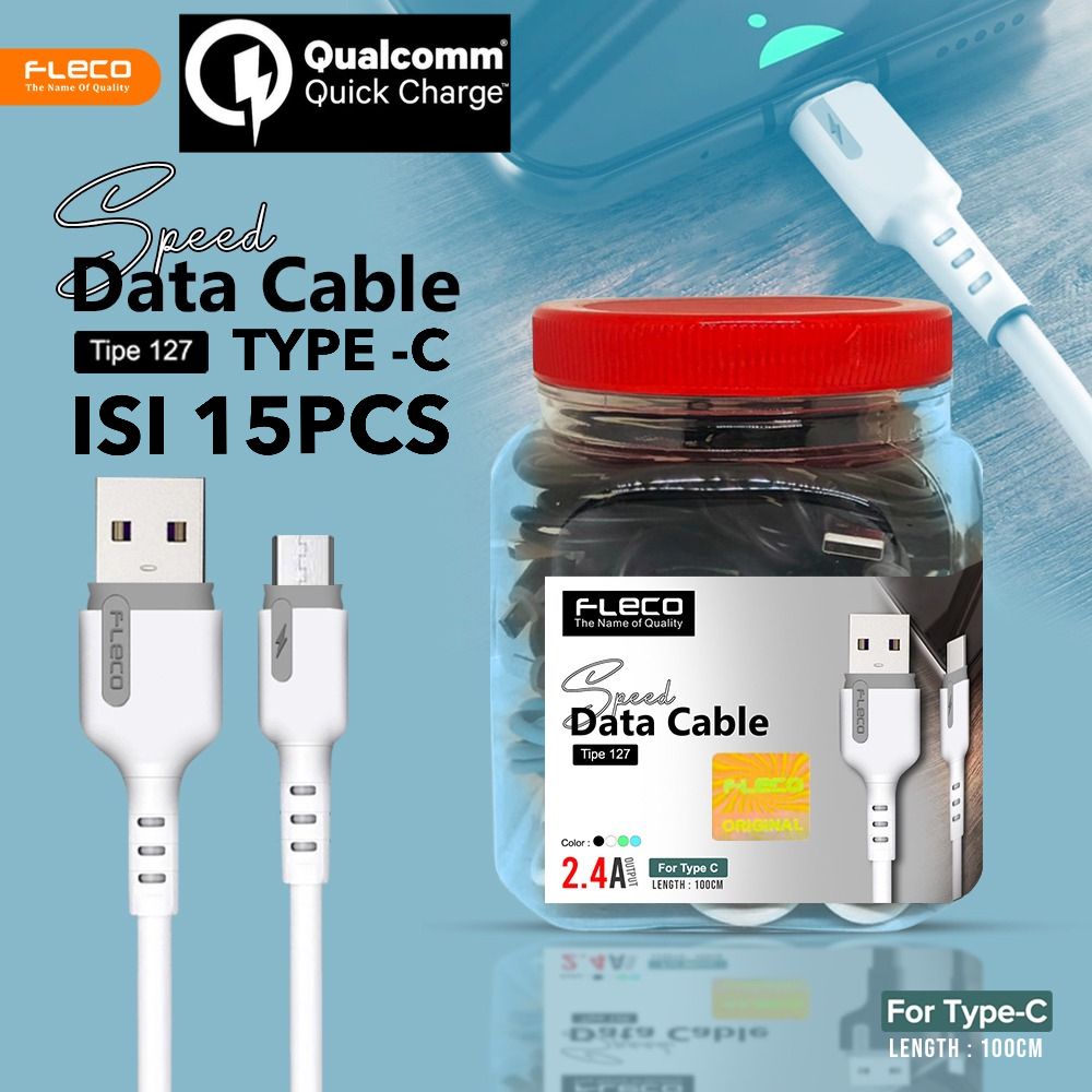 PROMO KABEL DATA FLECO T126 &amp; T127 ISI 15PCS MICRO &amp; T16 TYPE C PERTOPLES ISI 40PCS