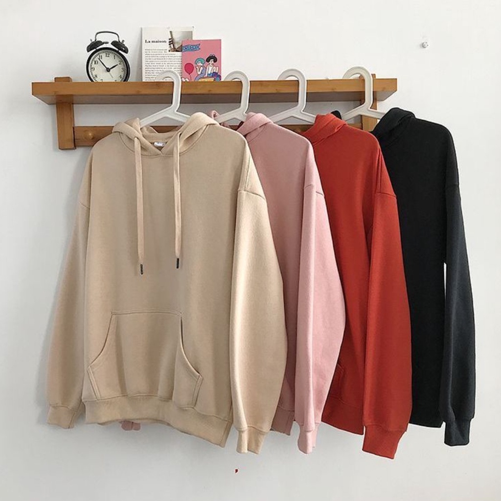 Hoodie Oversize Polos Wanita Dan Pria Bahan Fleece Tebal Dan Lembut