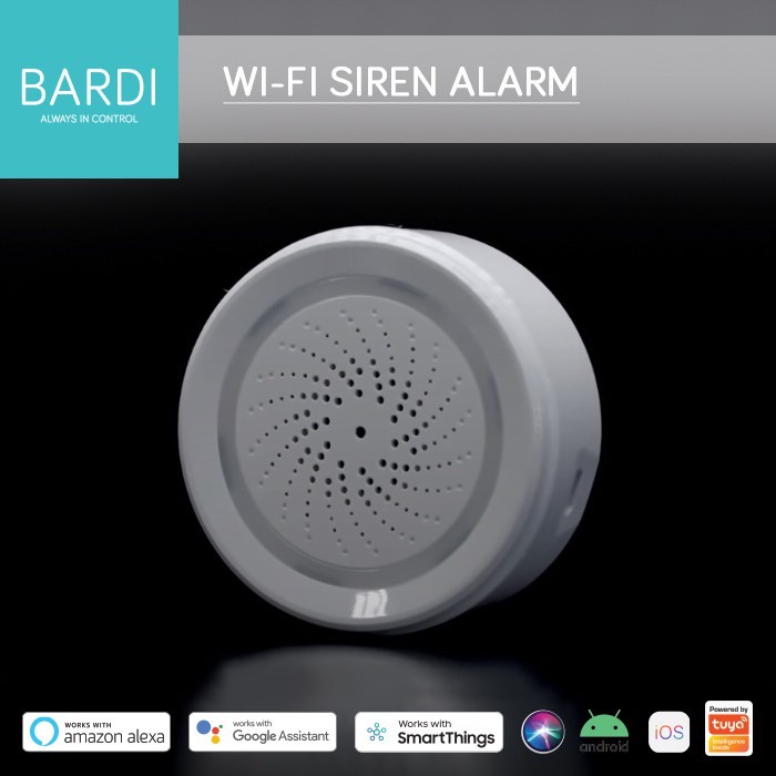 Bardi Smart Home Wifi Siren Loud Alarm Android/iOS Support 90dB Loud Alarm &amp; 10 Alarm Ringtones