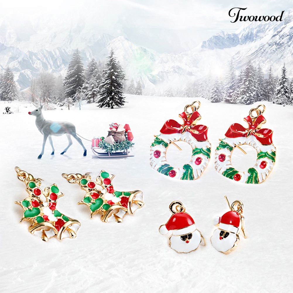 6 Pasang Anting Hook Desain Santa Claus Snowflake Jingle Bell Untuk Wanita