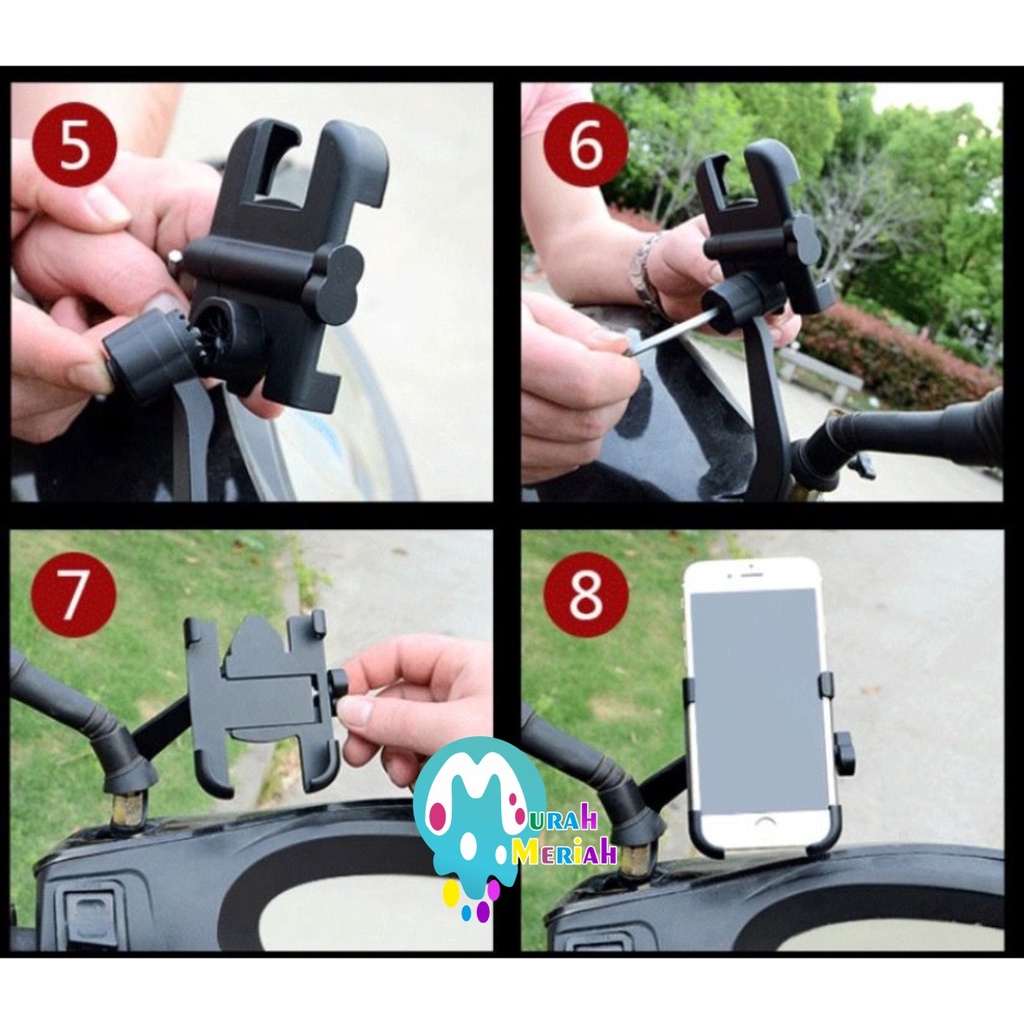 Holder Hp Motor Full Besi aluminium di Spion Motor Universal MM6198