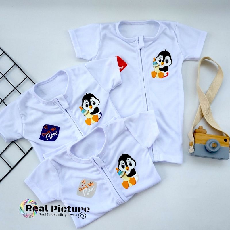 EZVALO BABY - Romper Resleting bayi unisex gambar pinguin lucu 0-3 bulan