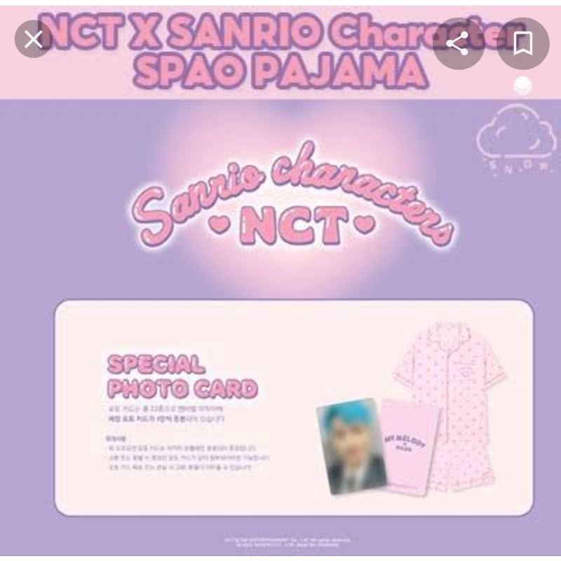 Ready Stock Spao Nct x Sanrio Official Party Package set Mark Standee mini Pajama Photocard New