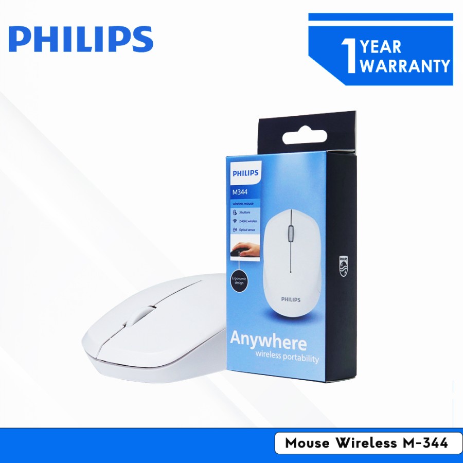 Mouse Philips M-344 Wireless 1600DPI Ergonomic Design - PHILIPS M344