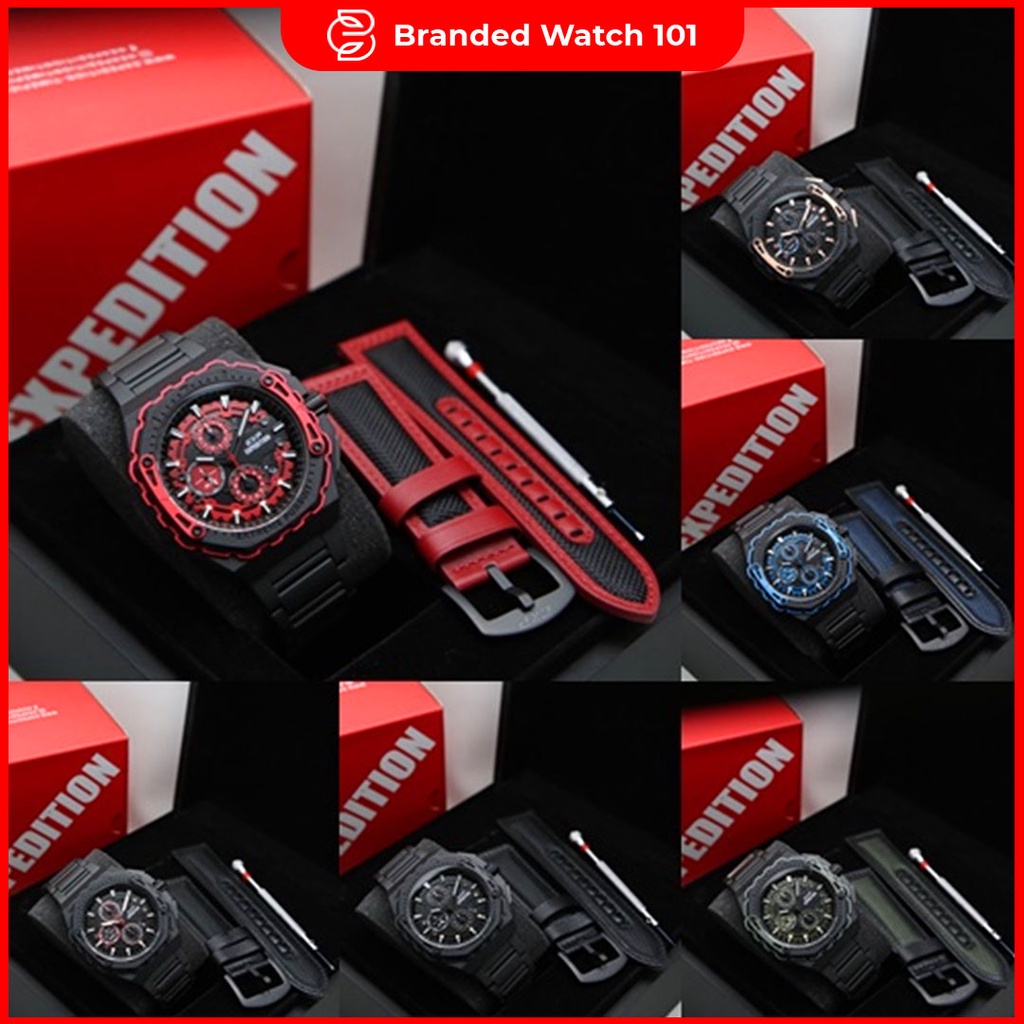 ORIGINAL Jam Tangan Pria Expedition E 6824 / E6824 / 6824 Garansi Resmi 1 Tahun, Stainless Free Tali Kulit &amp; Obeng