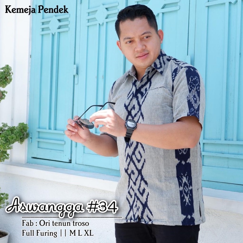ASWANGGA 34 Ori Tenun Troso Kemeja Batik Full Furing Premium Batik Pria Solo Lengan Pendek High Qual