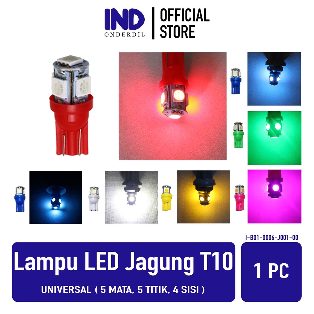 IND Onderdil Lampu T10-T 10 LED Diam Senja Sein-Sen-Riting-Ritting Colok-Tancap Jagung 5 Mata 4 Sisi Putih-Biru
