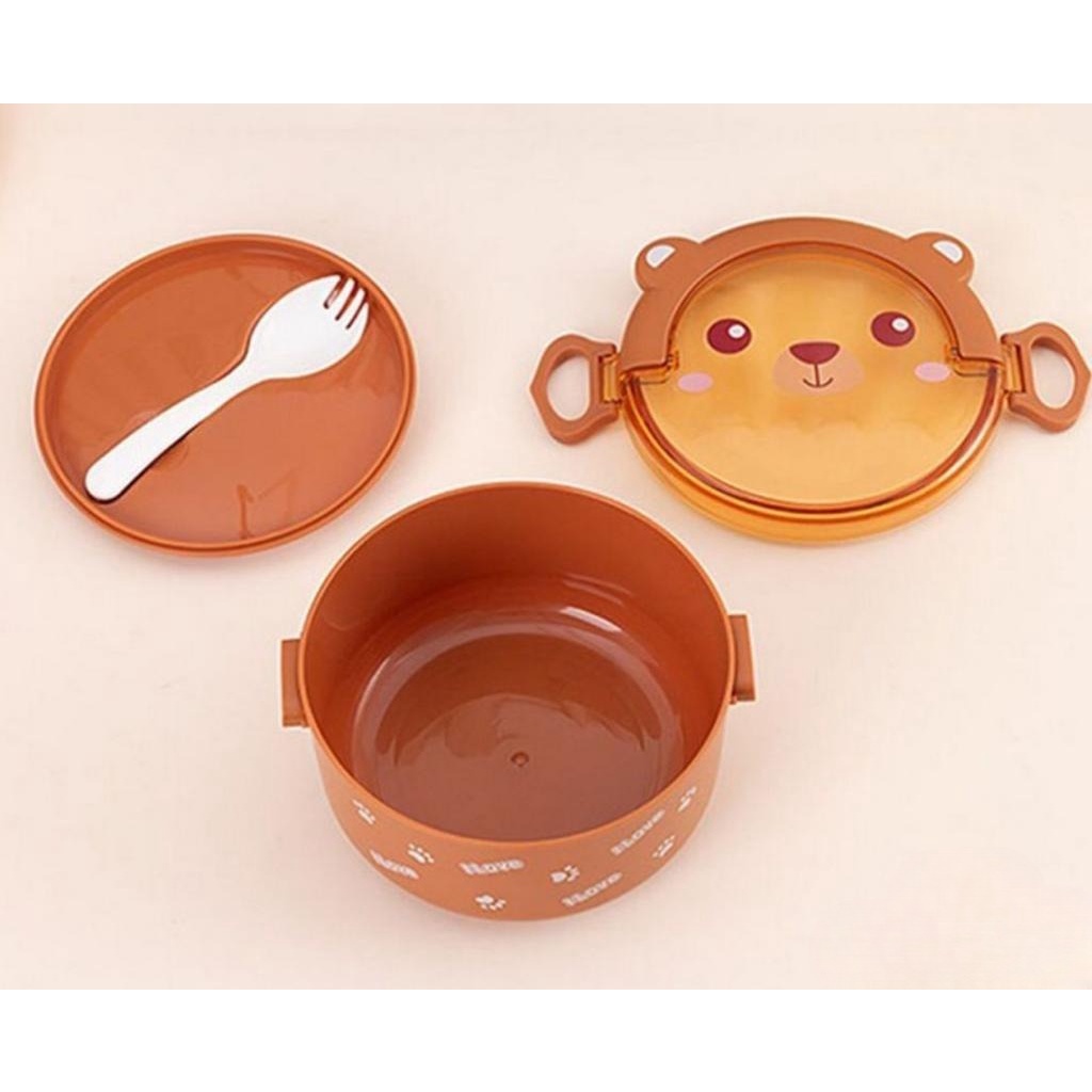 T24 - Lunch Box Set Bulat / Tempat Makan Anak Motif Lucu / Kotak Bekal Anti Tumpah Portable Set