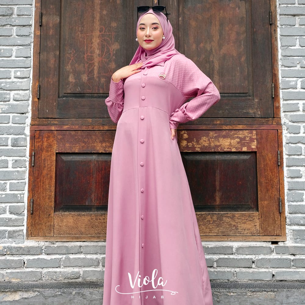 Gamis DAVINA NADIFA ORI by viola hijab itycrepe polos polka ootd syari busana muslimah terbaru overall look baju fashion longdress