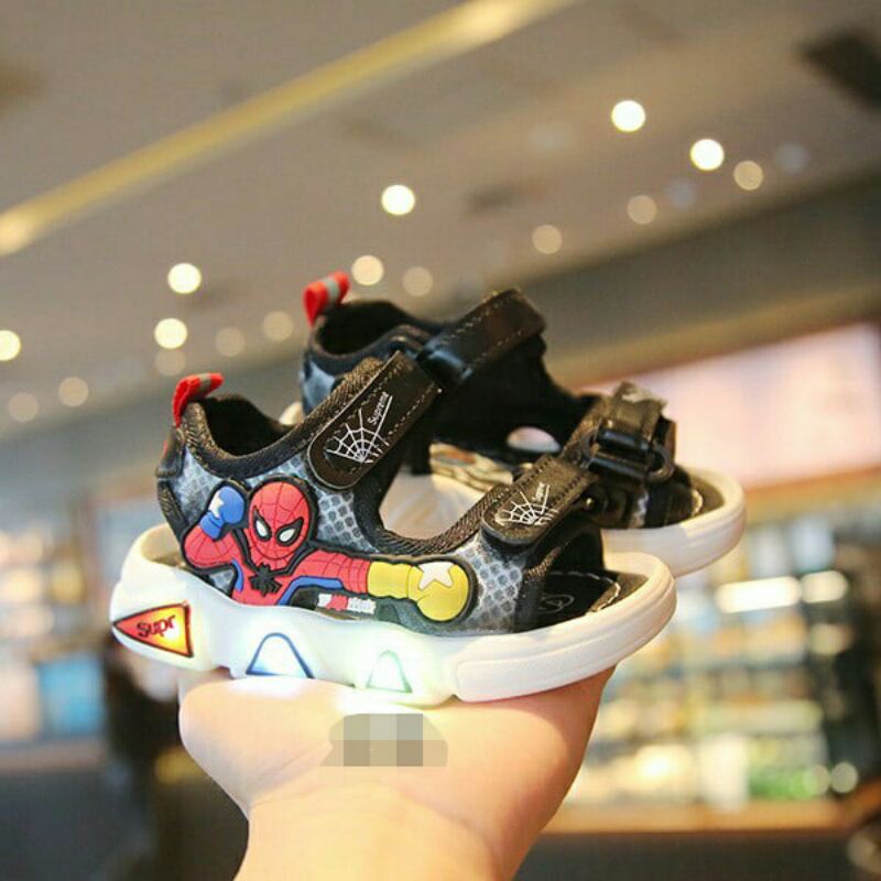 Sepatu Sandal LED anak cowok Karakter Spiderman