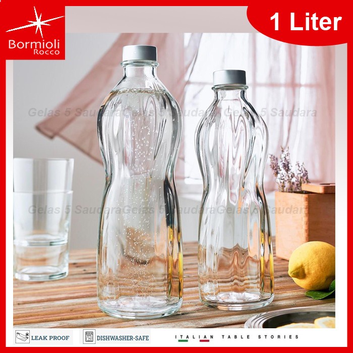 Bormioli Rocco Glass Aqua Bottle 1L- Sparkling Water Bottle - Botol Air - Botol Minum