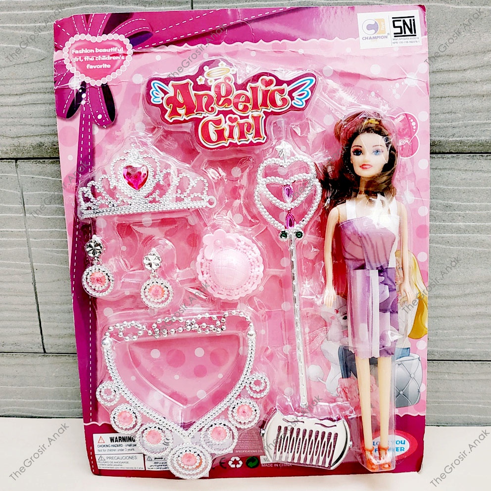 Boneka Berbie Angelic Girl Mahkota Tongkat Kalung Princess