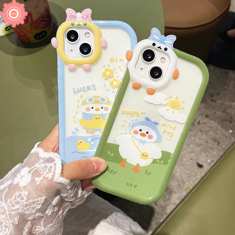 Soft Case Motif Kartun Bebek Keberuntungan 3D Untuk iPhone 11 12 13 14 Pro MAX XR 6 6s 7 8 14 Plus X XS MAX SE 2020