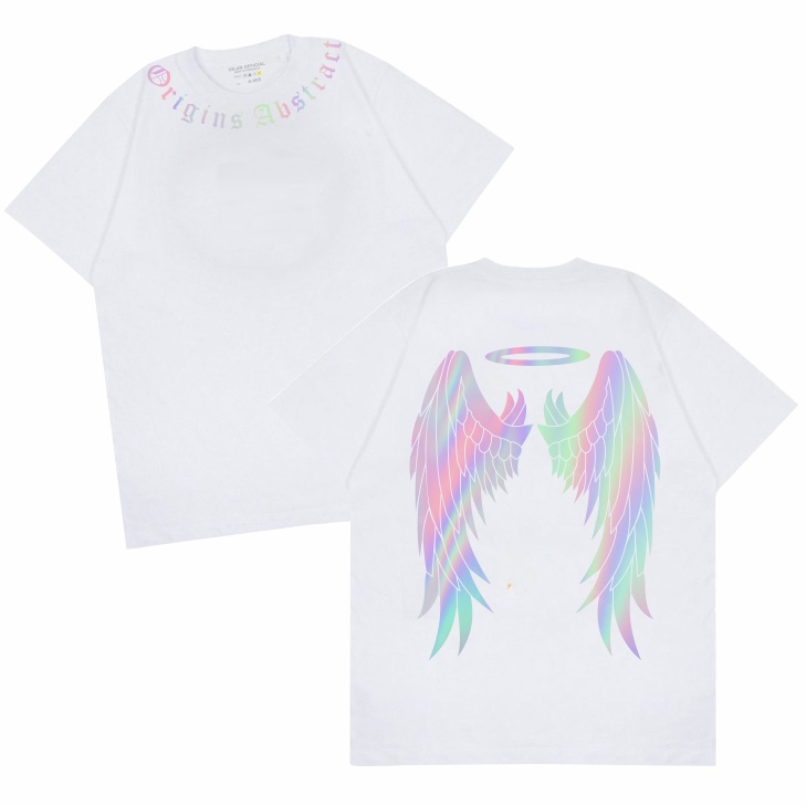 Gilan Kaos Baju PRIA/WANITA ORIGINAL ANGEL WING T Shirt Distro Desain Oversize Premium Hitam Putih Lengan Pendek Panjang Motif Sablon Viral Trendy Jepang Japan Keren Kekinian Unisex-V2 RAINBOW PUTIH