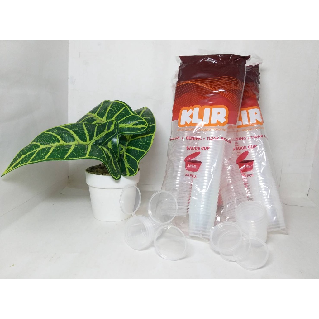 KLIR Sauce Cup 25 ml Tempat Saos Tutup Bening Isi 50 Pcs Wadah Saus Sambal Mayonaise Thinwall Kontainer Mini Anti Bocor