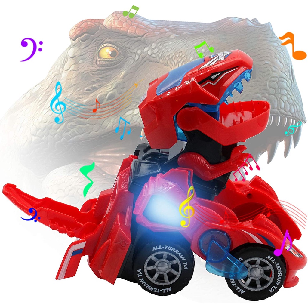 Mainan Mobil Transformasi Dinosaurus Dengan Lampu LED + Musik Untuk Anak Laki-Laki 3-6 Tahun