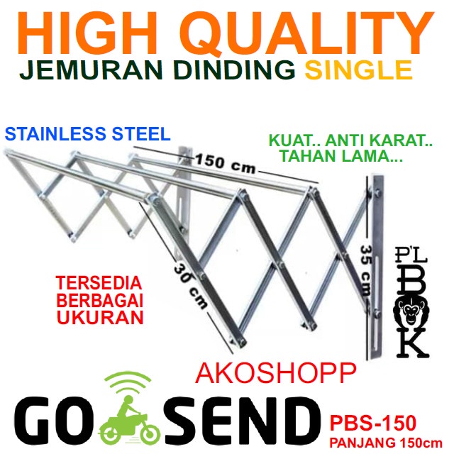 Jemuran Lipat Dinding Stainless PLBOK Single 150 CM - PBS 150