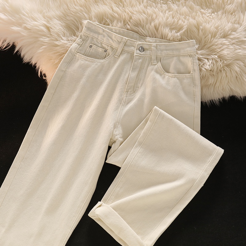 Krem Kekinian Highwaist Kulot Jeans Wanita Loose（Realpict）