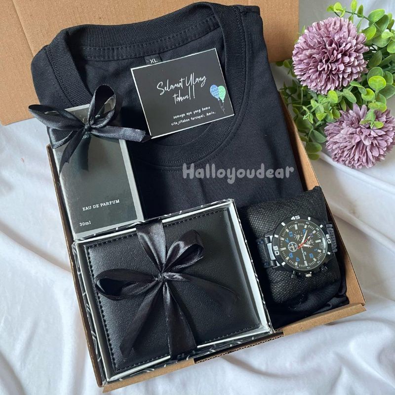 giftbox/hampers/kado kaos polos hitam cowok kado ulang tahun kado anniversary