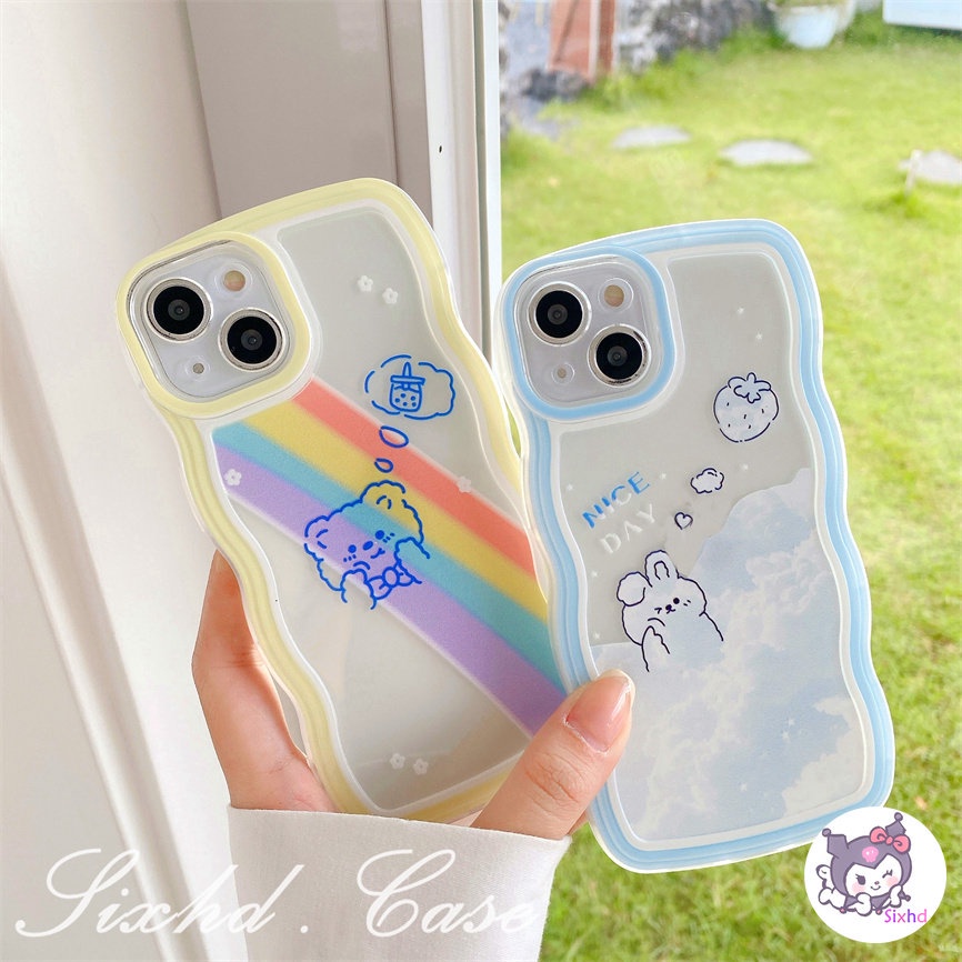 OPPO A78 A57 A77s A76 A96 A55 A16K A15 A16 A74 A54 A53 A33 A32 A31 A9 A5 A5s Reno 8T 8Z 7Z 6Z 5Z 5 A95 A94 A93 A92 A77 A52 F9 Wave Edge Cute Rainbow Cartoon Bear Phone Case Soft Cover