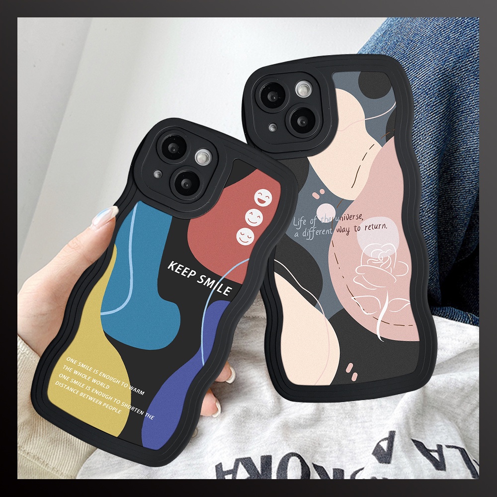 Casing Realme C55 C53 C12 10 C33 C30 9 Pro+8I C25s C21Y C25Y C35 C15 C11 C25 8 8Pro 7 7i 5 5s 6i 5i C3 C20A C20 C17 Abstract Art Moranti Jahitan Kontras Smiley Wavy Edge Case