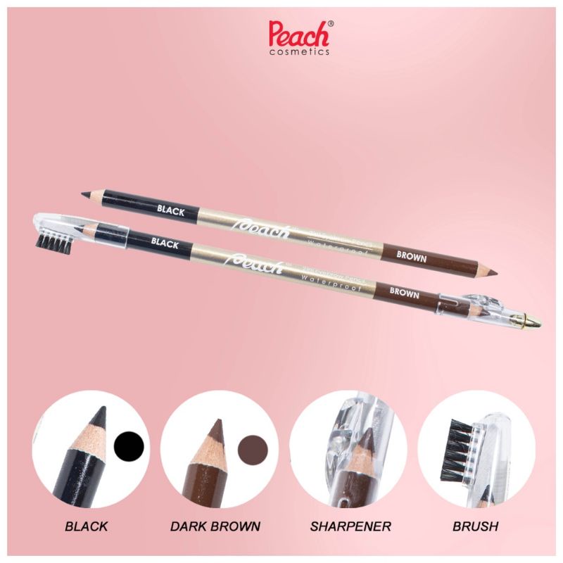 PEACH 2in1 Eyebrow Pencil Waterproof Black And Brown | Pensil Alis 2 in 1