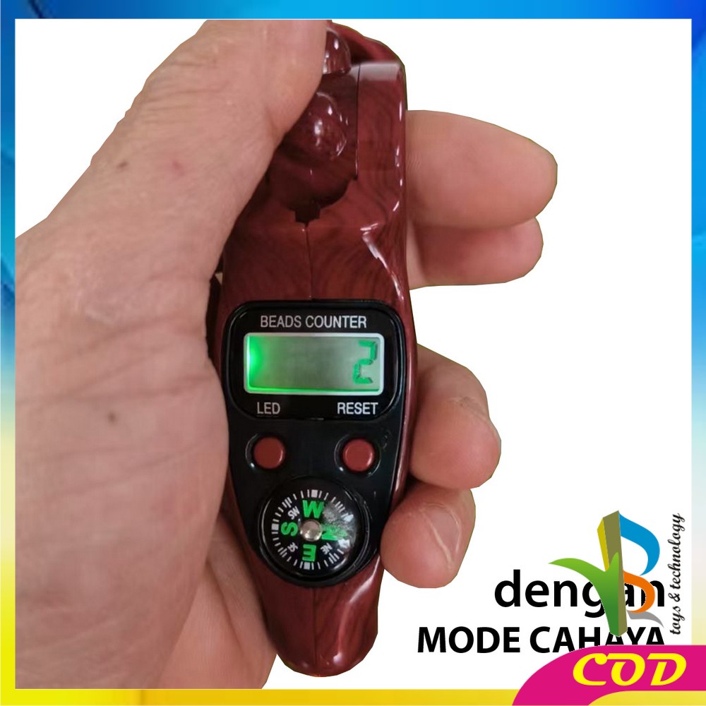 RB-C582 Tasbih Digital Motif Kayu Led + Kompas / Tasbih Kayu Alat Hitung Tahlil Finger Counter Compas / Muslim Tasbih