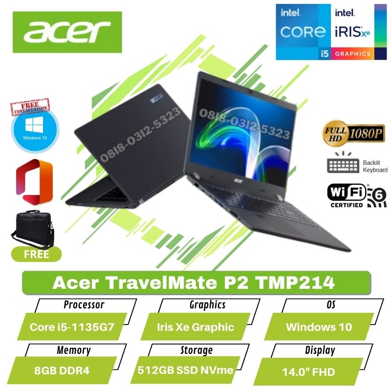 (New Product) Laptop Design dan Gaming Acer TravelMate P2 TMP214-53-505G - Core i5-1135G7, 8GB, SSD 
