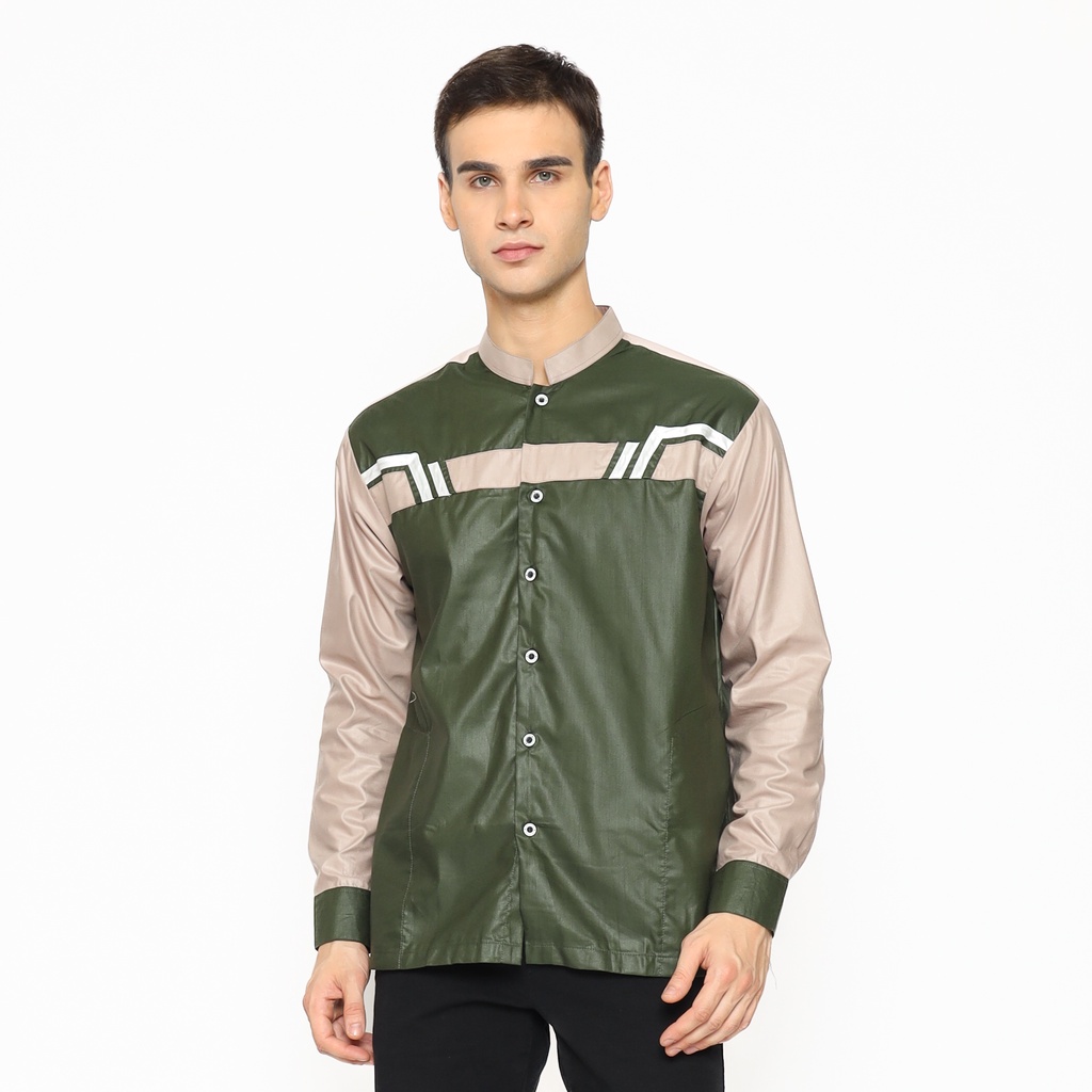 Asakhi - Baju Koko Pria Dewasa Lengan Panjang Raffa Warna Army