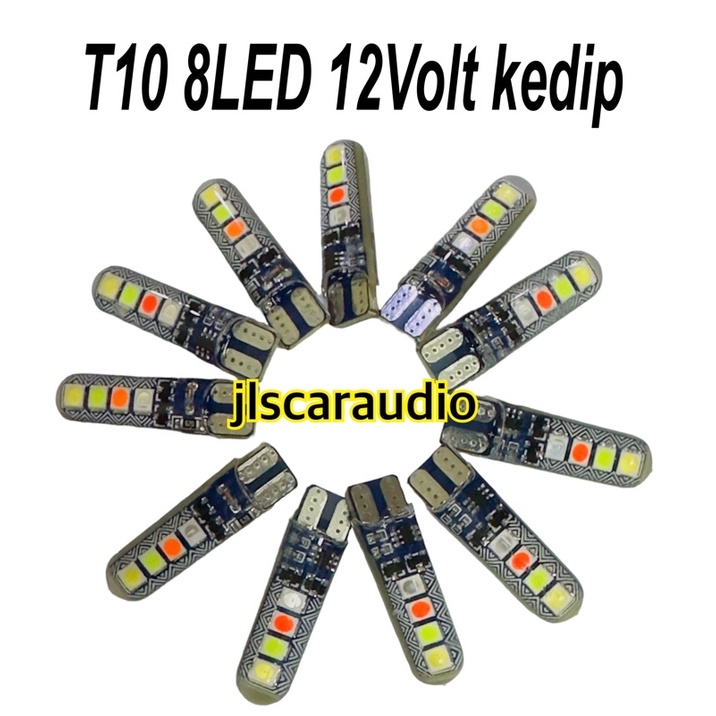 T10 8LED 12Volt NYALA KEDIP 4WARNA