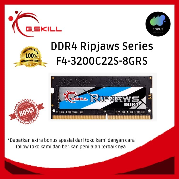 DDR4 Sodimm G.Skill Ripjaws F4-3200C22S-8GRS 8GB 3200MHz