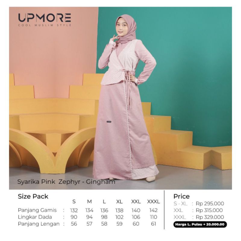 GAMIS UPMORE SYARIKA PINK ZEPHYR GINGHAM