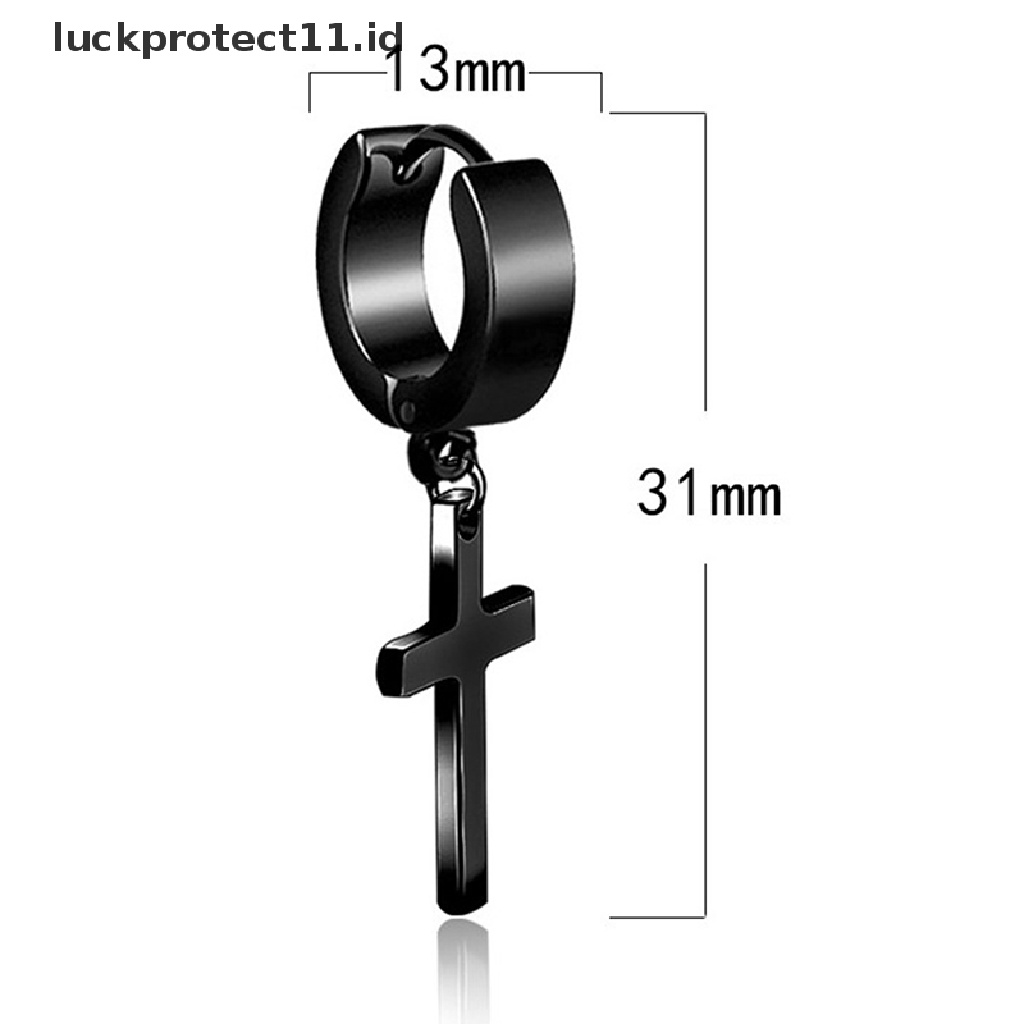 1 Pc Anting Stud Desain Salib Bahan Stainless Steel Gaya Punk Untuk Fashion