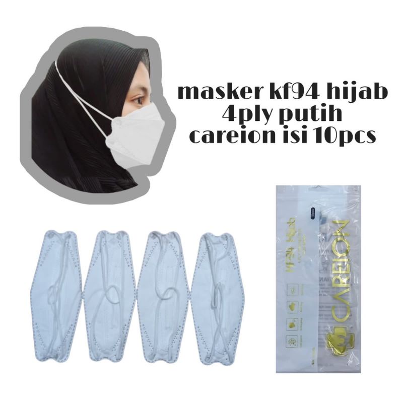KF94 MASKER FACEMASK MOUSON / CAREION / ONCARE 4PLY ISI 10 PCS WARNA HITAM - PUTIH-HIJAB PUTIH / KF94