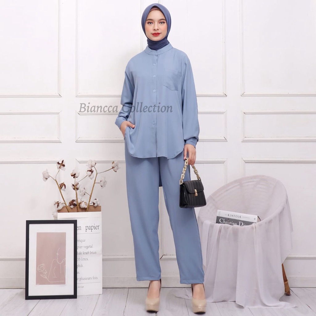 LUNA SETCEL ONESET KEMEJA BASIC SETELAN BASIC SETCEL POLOS MUSLIM SETCEL KERAH SHANGHAI