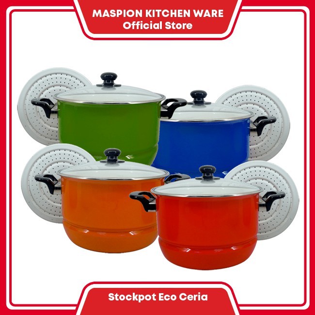 Maspion Panci Stockpot Eco Ceria Enamel Panda 26 cm + Tutup Kaca